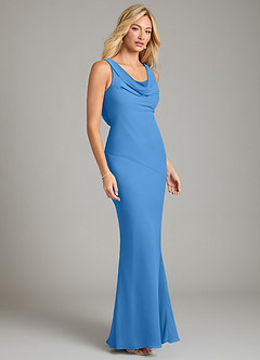 Azazie Rylina Vestidos de damas de honor Vestido de Azul Grisaceo de Gasa de Corte Sirena con Plisado image5