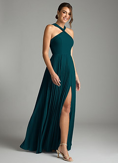 Azazie Afra Abiti da Damigella Abito A-Line in Chiffon Plissettato Pino image3