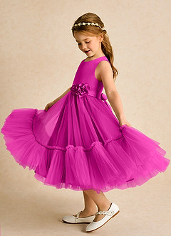 Azazie Miracle Flower Girl Dresses Fuchsia A-Line Bow Matte Satin Dress image1