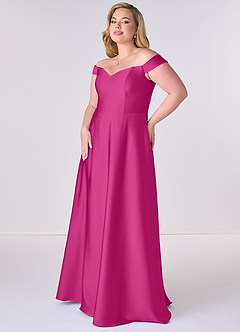 Barbie ♥ Azazie Bridesmaid Dresses Fuchsia A-Line Off the Shoulder Stretch Satin Convertible Dress image9