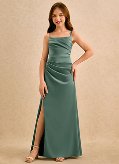 Azazie Cannoli Girls Formal vestidos de niña de las flores Vestido de Eucalipto de Satén Elástico de Corte en A con Plisado image3