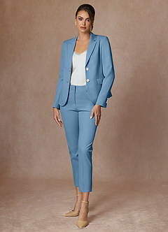 front Whitney Steel Blue Structured Stretch Cropped Pants Suit