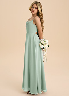 Azazie Shale Junior Agave A-Line Bow Chiffon Dress image2