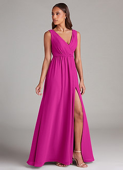 Azazie Tanicia Robes de demoiselle d'honneur Robe Trapèze en Mousseline de soie Plissée Fuchsia image3