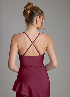 Azazie Jayda Bridesmaid Dresses Mulberry A-Line Ruched Stretch Satin Dress image6