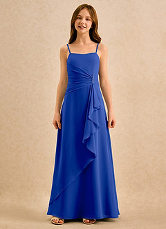 Azazie lolly Girls Formal Robe Demoiselle D'honneur Fillette Robe Trapèze en Mousseline de soie Plissée Bleu Roi image4