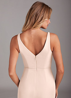 Azazie Leandra Bridesmaid Dresses Blushing Pink Mermaid V-Neck Pleated Mesh Dress image7