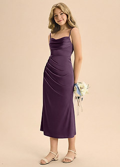 Azazie Mai Junior Etui Plissee Stretch-Satin Kleid Pflaume image1