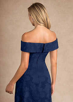 Azazie New London Mother of the Bride Dresses Dark Navy Jacquard A-Line Pleated Floral Burnout Dress image7