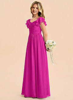 Azazie Anaya Junior Vestido Fucsia de Gasa de Corte en A con Escote corazón image3