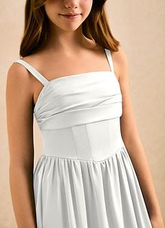 Azazie Maisie Girls Formal Sukienki dla dziewczynek sypiących kwiaty Linia A Marszczony Satyna elastyczna Długość podłogi Sukienka image6