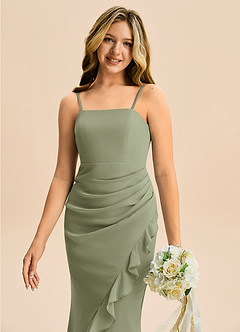 Azazie Buzzy Junior Pistachio Sheath Pleated Chiffon Dress image2