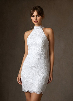 Azazie Eden Abiti da Sposa Abito Tubino in Pizzo Collo Alto Bianco Diamante image3