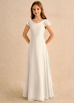 Azazie Nari Girls Formal Flower Girl Dresses White Alabaster A-Line with Sleeves Chiffon Dress image6