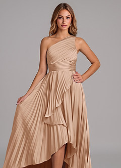 Azazie Lyrica Bridesmaid Dresses English Rose A-Line One Shoulder Stretch Satin Dress image4