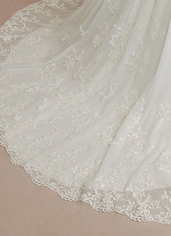 Azazie Devi Wedding Dresses Diamond White A-Line V-Neck Lace Tulle Dress image11