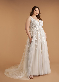 Azazie Sorella Wedding Dresses Diamond White Sand A-Line V-Neck Sequins Tulle Dress image14