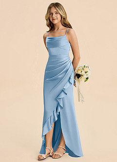 Azazie Mia Junior Powder Blue Mermaid Pleated Stretch Satin Dress image4