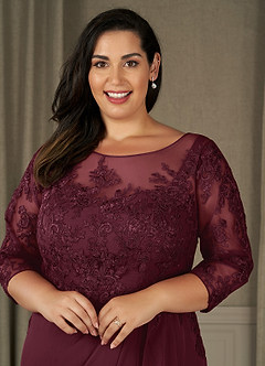 Azazie Calanthe vestidos de madre de la novia Vestido de Cabernet de Gasa de Corte En A con Scoop image8