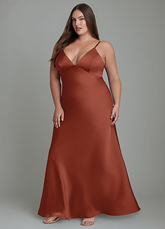 Azazie Stefania Bridesmaid Dresses Auburn A-Line Stretch Satin Dress image12