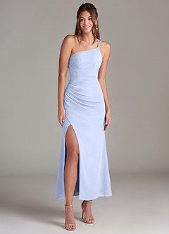 Azazie Eren 신부 들러리 드레스 인어 한쪽 어깨 쉬폰 발목 길이 드레스 image3