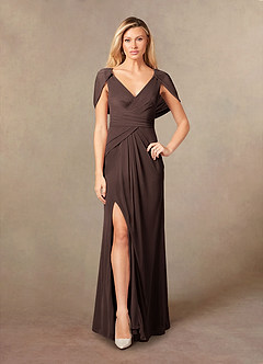 Azazie Luisa Moeder van de bruid jurken Zeemeermin Jurk van Mesh V-hals geplooid Ganache image5