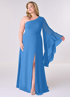 Barbie ♥ Azazie Brautjungfernkleider A-Linie Langarm Chiffon Kleid Blauhäher image7