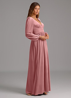 Azazie Norah Bridesmaid Dresses Dusty Rose A-Line Long Sleeve Velvet Dress image4