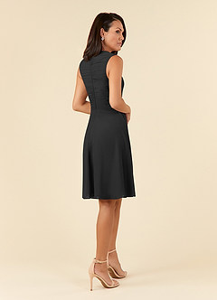Azazie Theron Mother of the Bride Dresses Black A-Line V-Neck Pleated Chiffon Dress image4