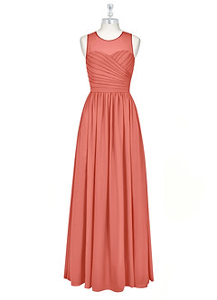 Azazie Nina Bridesmaid Dresses Salmon Pink A-Line Pleated Chiffon Dress image6