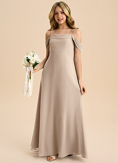 Azazie Anselie Junior Taupe A-Line Off the Shoulder Chiffon Dress image4