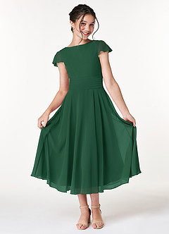 Azazie Payton Junior Dark Green A-Line Bow Chiffon Dress image3