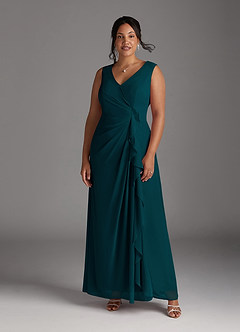 Azazie Manuella Abiti per la Madre della Sposa Abito A-Line in Chiffon con Scollo a V a Pieghe Pino image11