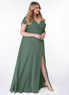 Azazie Rylee Brautjungfernkleider A-Linie Plissee Chiffon Kleid Eukalyptus image9