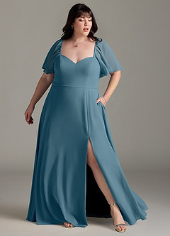 Azazie Chloe Brautjungfernkleider A-Linie Herzausschnitt Chiffon Kleid Bermudablau image9