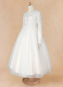 Azazie Elodie Blumenmädchenkleider Ballkleid Spitze Kleid Elfenbein Weißer Alabaster image12