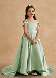 Azazie Jodi Flower Girl Dresses Dusty Sage A-Line Matte Satin Dress image4
