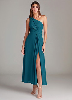 Azazie Brooke Bridesmaid Dresses Ink Blue A-Line One Shoulder Chiffon Dress image1