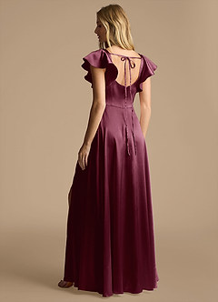 Azazie Bondi Bridesmaid Dresses Cabernet A-Line Bow Metallic Satin Dress image3