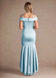 Azazie Billings Mère de la mariée Robes Robe Sirène en Satin extensible Épaule décolletée Bleu Ciel image8