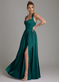 Azazie Francis Bridesmaid Dresses Peacock A-Line Corset Stretch Satin Dress image5