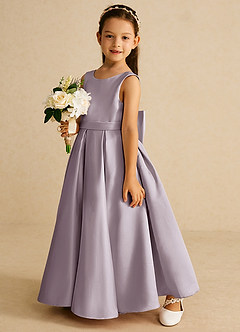 Azazie Pipsy Blumenmädchenkleider A-Linie Schleifen Matte Satin Kleid Dämmerung image2