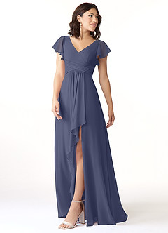 Azazie Omari Robes de demoiselle d'honneur Robe Trapèze en Mousseline de soie Bleu Orageux image4