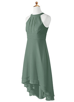 Azazie Linna Junior Eucalyptus A-Line Pleated Chiffon Dress image7