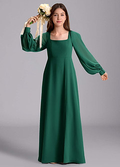 Azazie Bondi Junior Vestido de Esmeralda de Gasa de Corte en A con Blusón image5