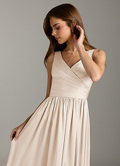 Azazie Keyla Bridesmaid Dresses White Alabaster A-Line Pleated Stretch Satin Dress image8