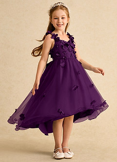 Azazie Tweety Flower Girl Dresses Grape A-Line Lace Tulle Dress image4