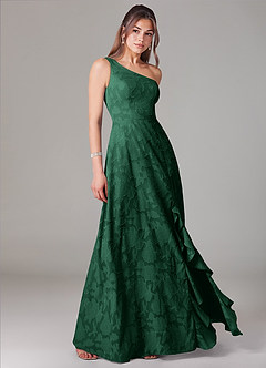Azazie Ellianna Bridesmaid Dresses Dark Green A-Line One Shoulder Floral Burnout Dress image3