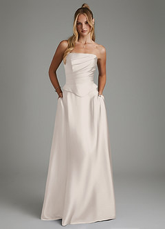 Azazie Amina Robes de demoiselle d'honneur Robe Trapèze en Satin extensible Corset Albâtre Blanc image1