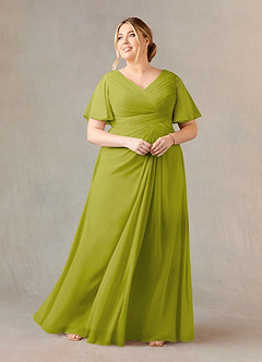 Azazie Morning Glory Mother of the Bride Dresses Lemongrass A-Line V-Neck Ruched Chiffon Dress image5